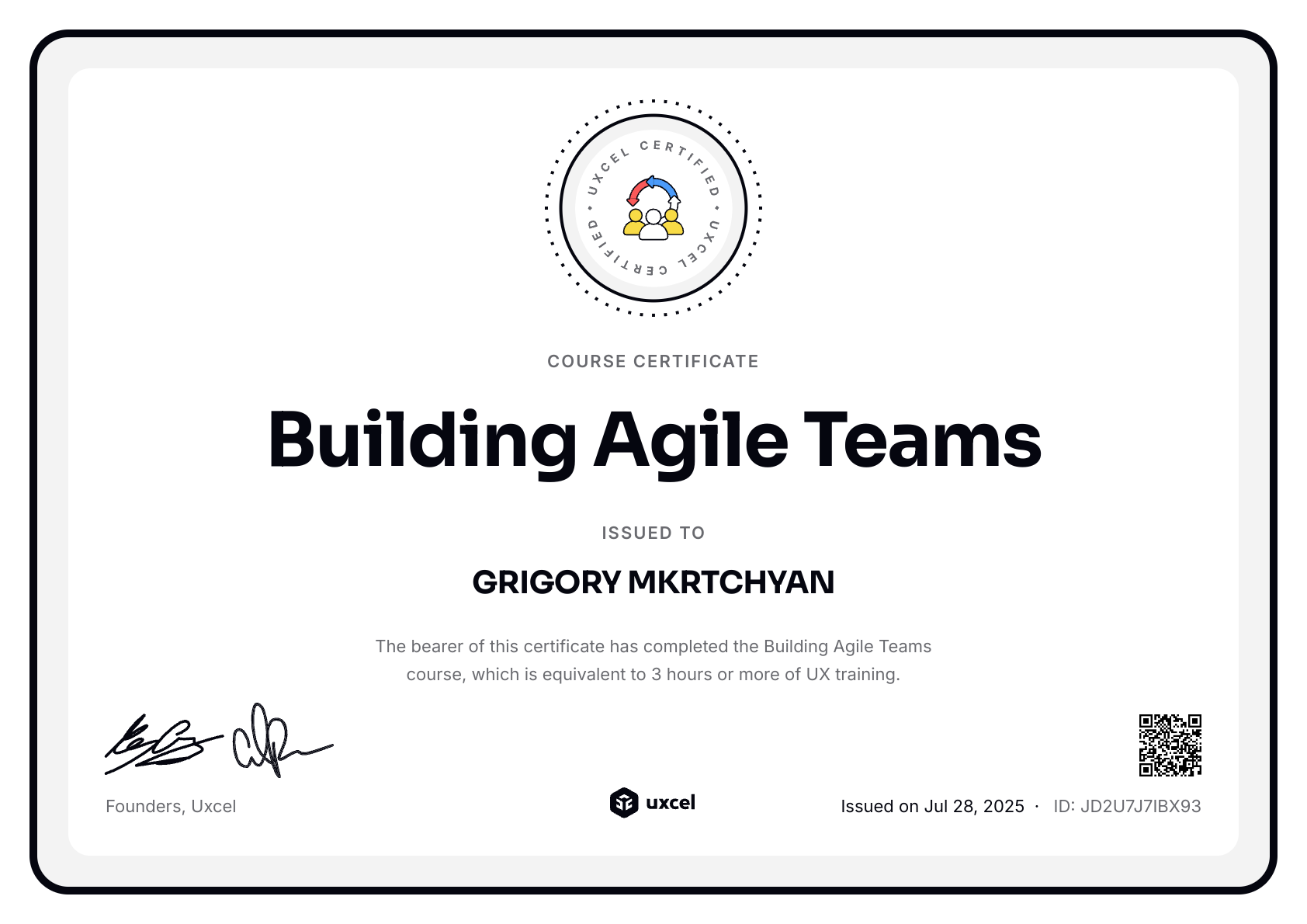 GRIGORY MKRTCHYAN's certificate